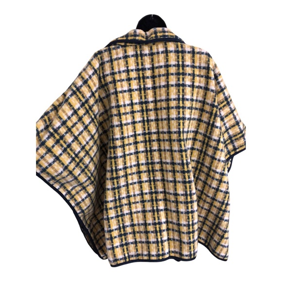 Andrew Marc New York yellow navy gingham tartan plaid poncho OS new - Picture 4 of 15